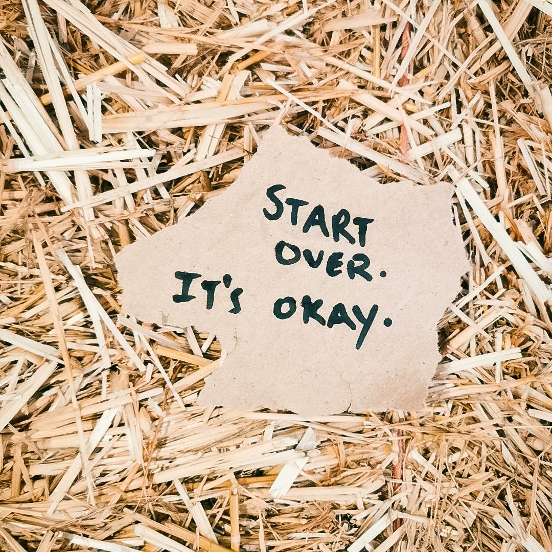 paper written: start over it's okay. Join us. Made in Portugal with love. We share motivational quotes and talk about things that matter. See you soon. 