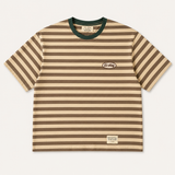 TINY STRIPED T-SHIRT - BROWN & GREEN collar