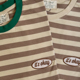 TINY STRIPED T-SHIRT - BROWN & GREEN collar