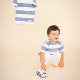 TINY STRIPED T-SHIRT- BLUE/ ECRU