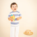 TINY STRIPED T-SHIRT- BLUE/ ECRU