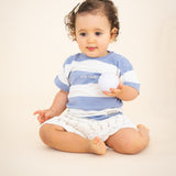 TINY STRIPED T-SHIRT- BLUE/ ECRU