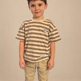 TINY STRIPED T-SHIRT - BROWN & BEIGE COLLAR
