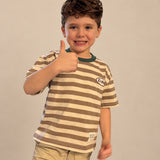 TINY STRIPED T-SHIRT - BROWN & GREEN COLLAR