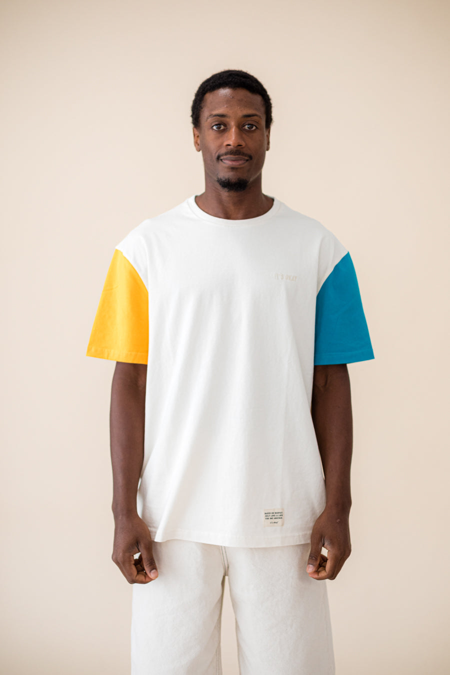 ORGANIC COLOR BLOCK T-SHIRT - ECRU