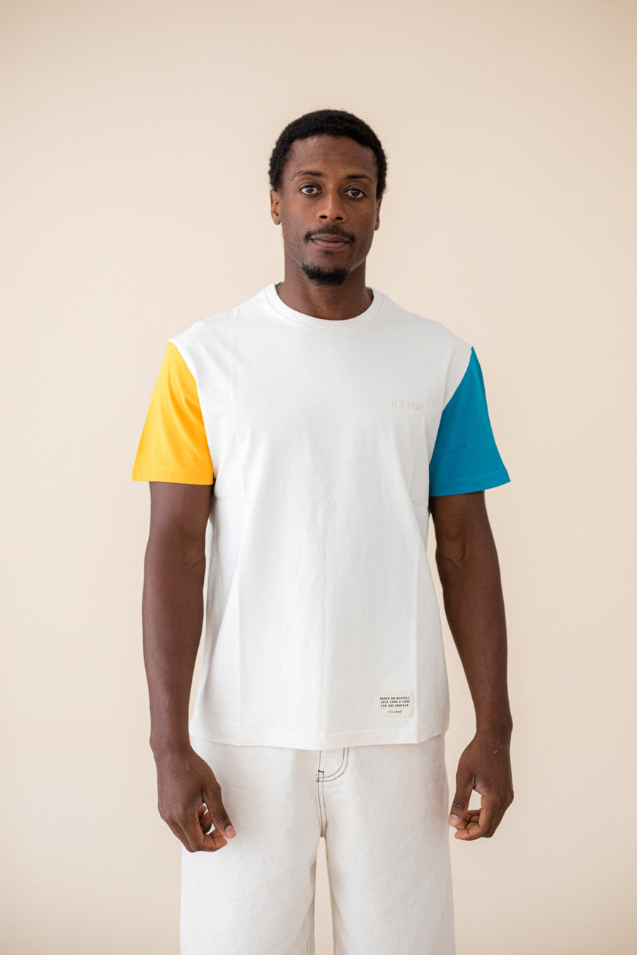 ORGANIC COLOR BLOCK T-SHIRT - ECRU