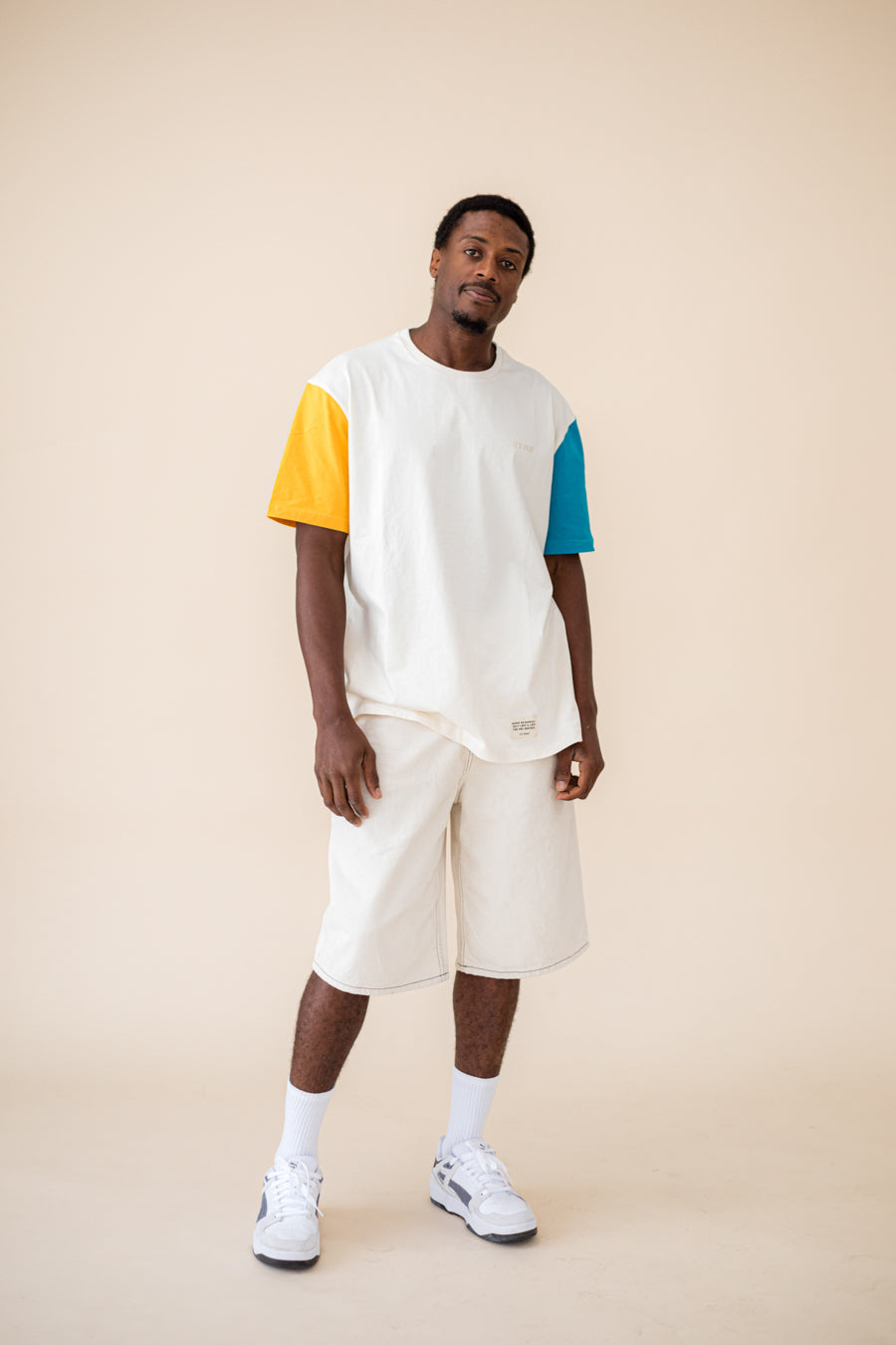 ORGANIC COLOR BLOCK T-SHIRT - ECRU