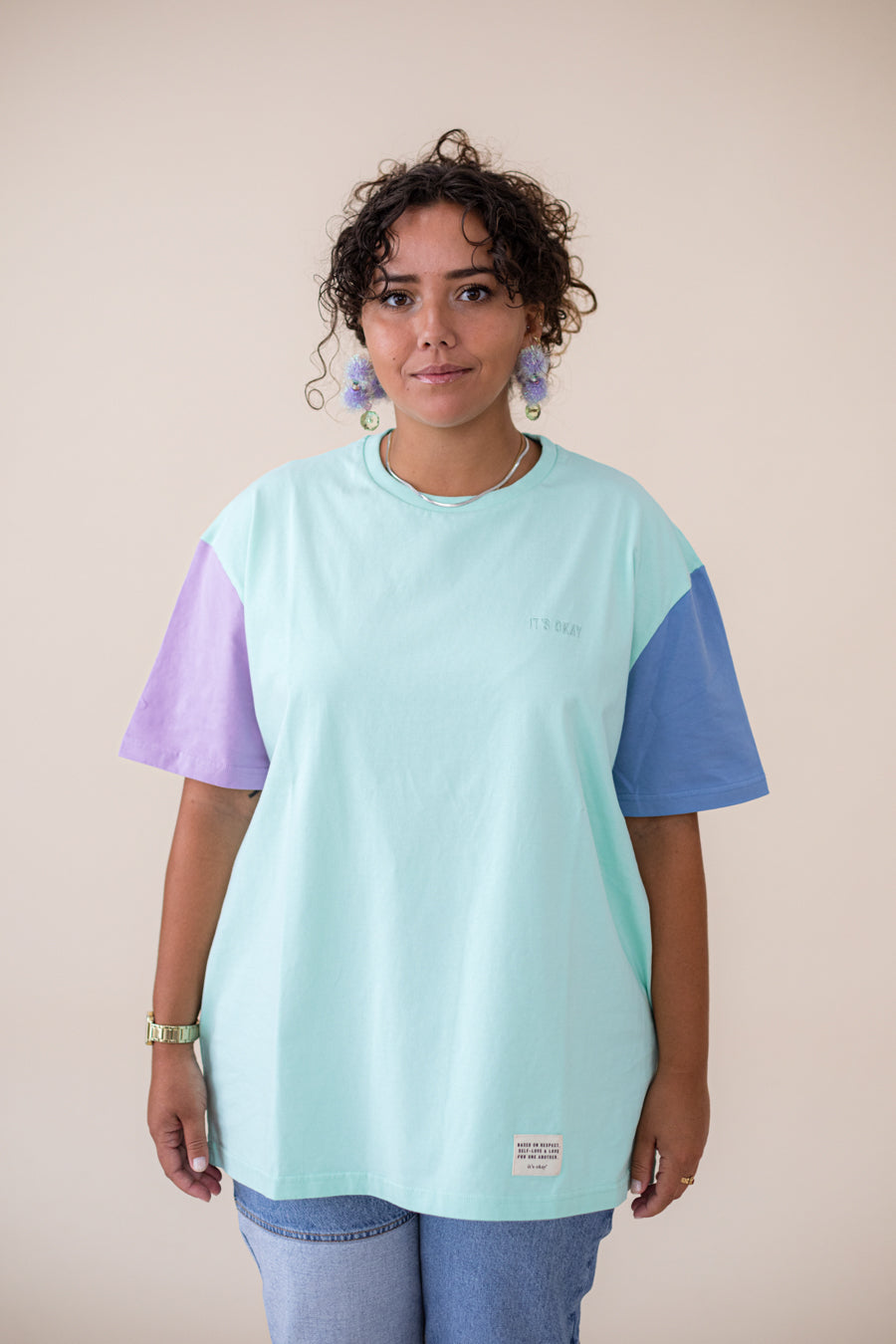 ORGANIC COLOR BLOCK T-SHIRT - MINT