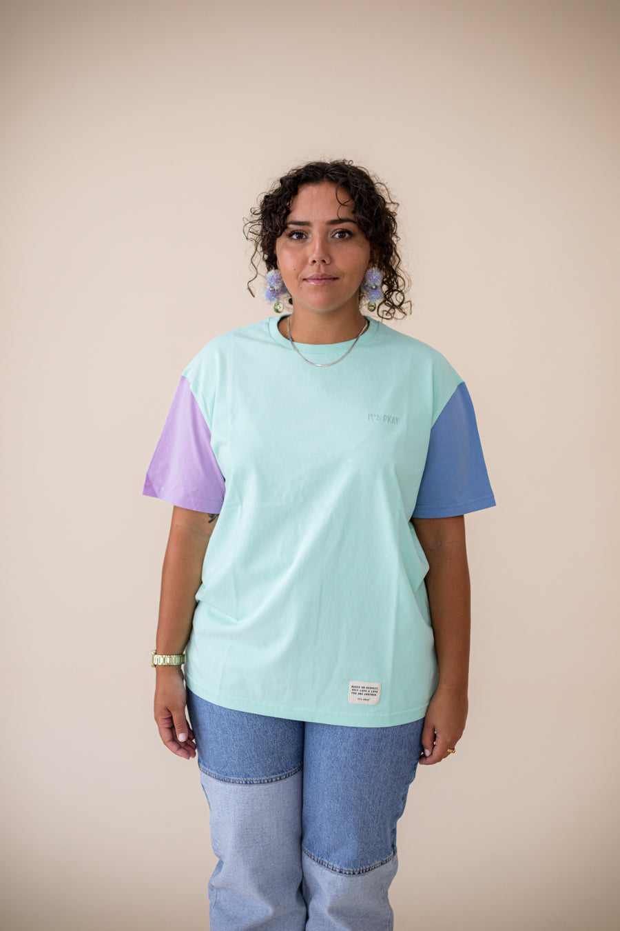 ORGANIC COLOR BLOCK T-SHIRT - MINT