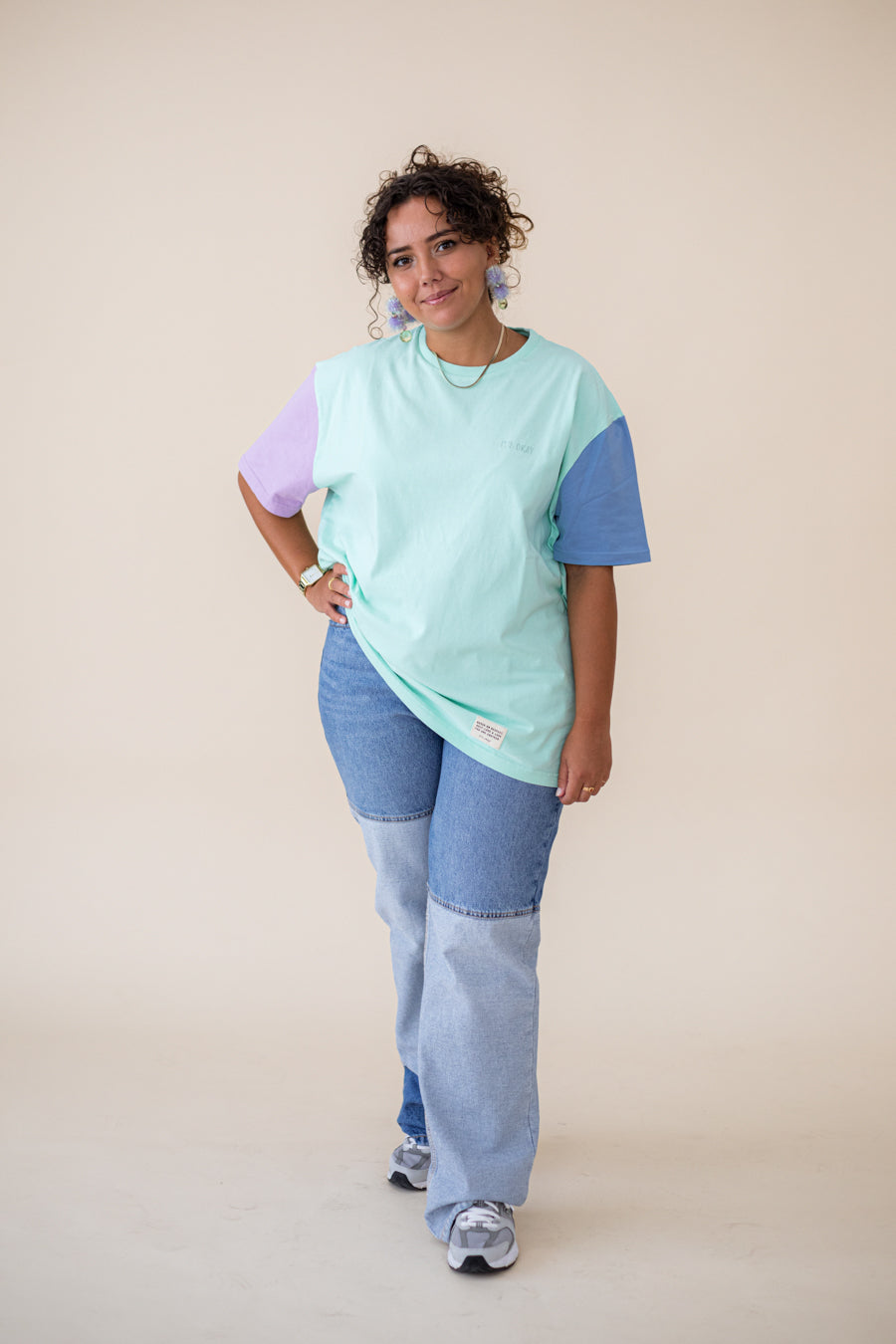 ORGANIC COLOR BLOCK T-SHIRT - MINT