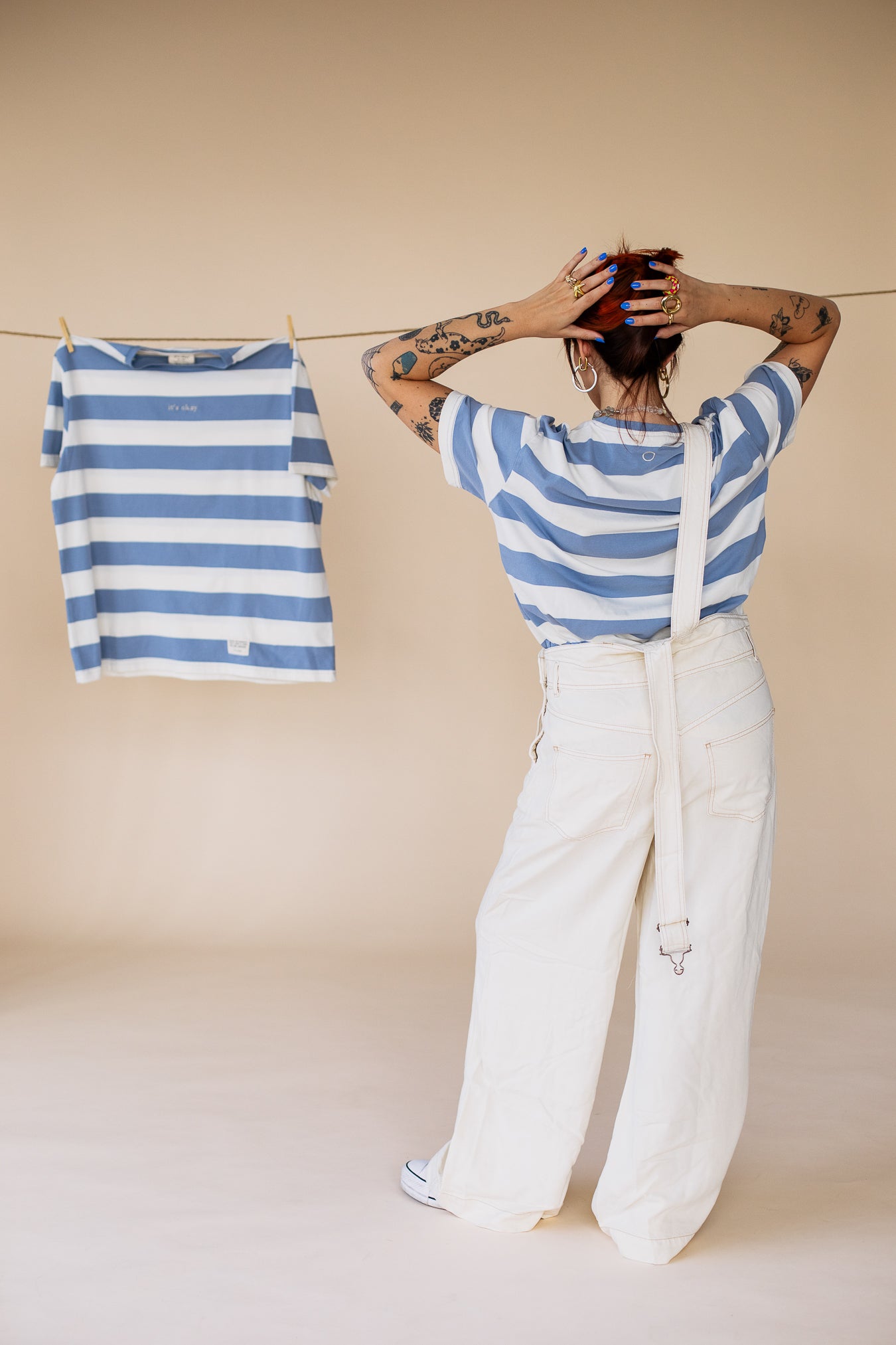 ORGANIC STRIPED T-SHIRT - BLUE/ECRU