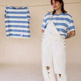 ORGANIC STRIPED T-SHIRT - BLUE/ECRU