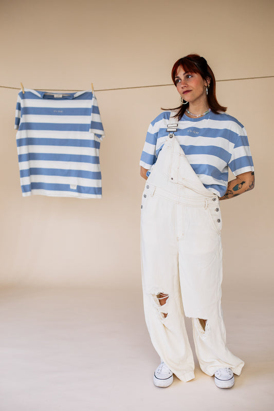 ORGANIC STRIPED T-SHIRT - BLUE/ECRU