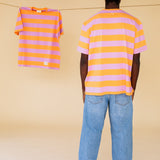 ORGANIC STRIPED T-SHIRT - ORANGE/LILAC