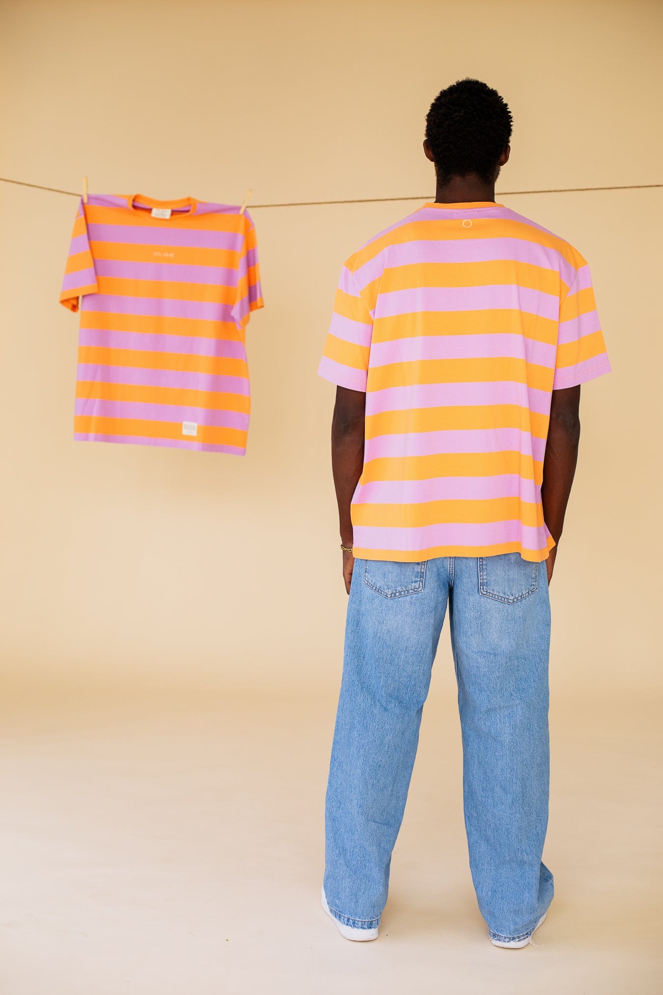 ORGANIC STRIPED T-SHIRT - ORANGE/LILAC