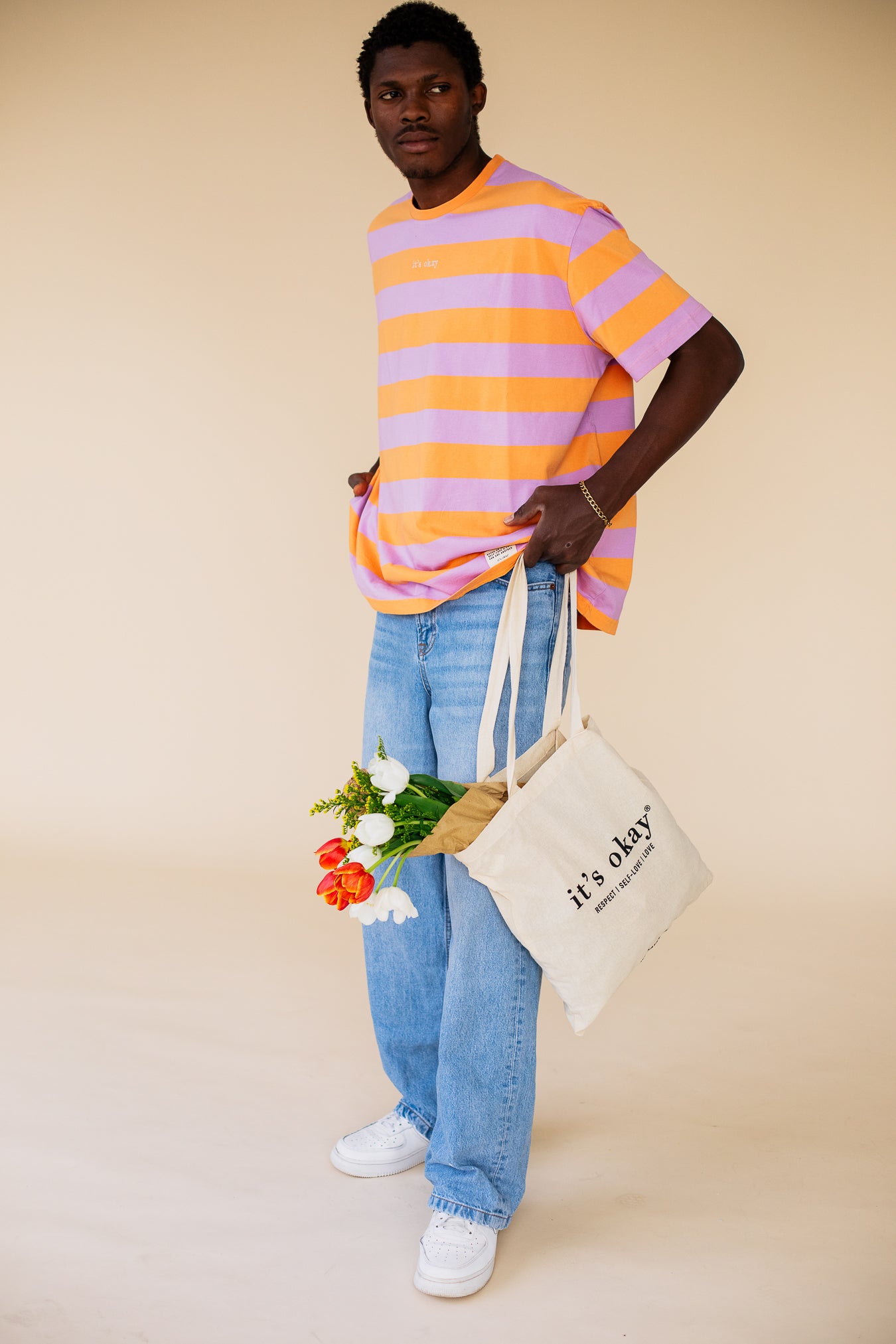 ORGANIC STRIPED T-SHIRT - ORANGE/LILAC