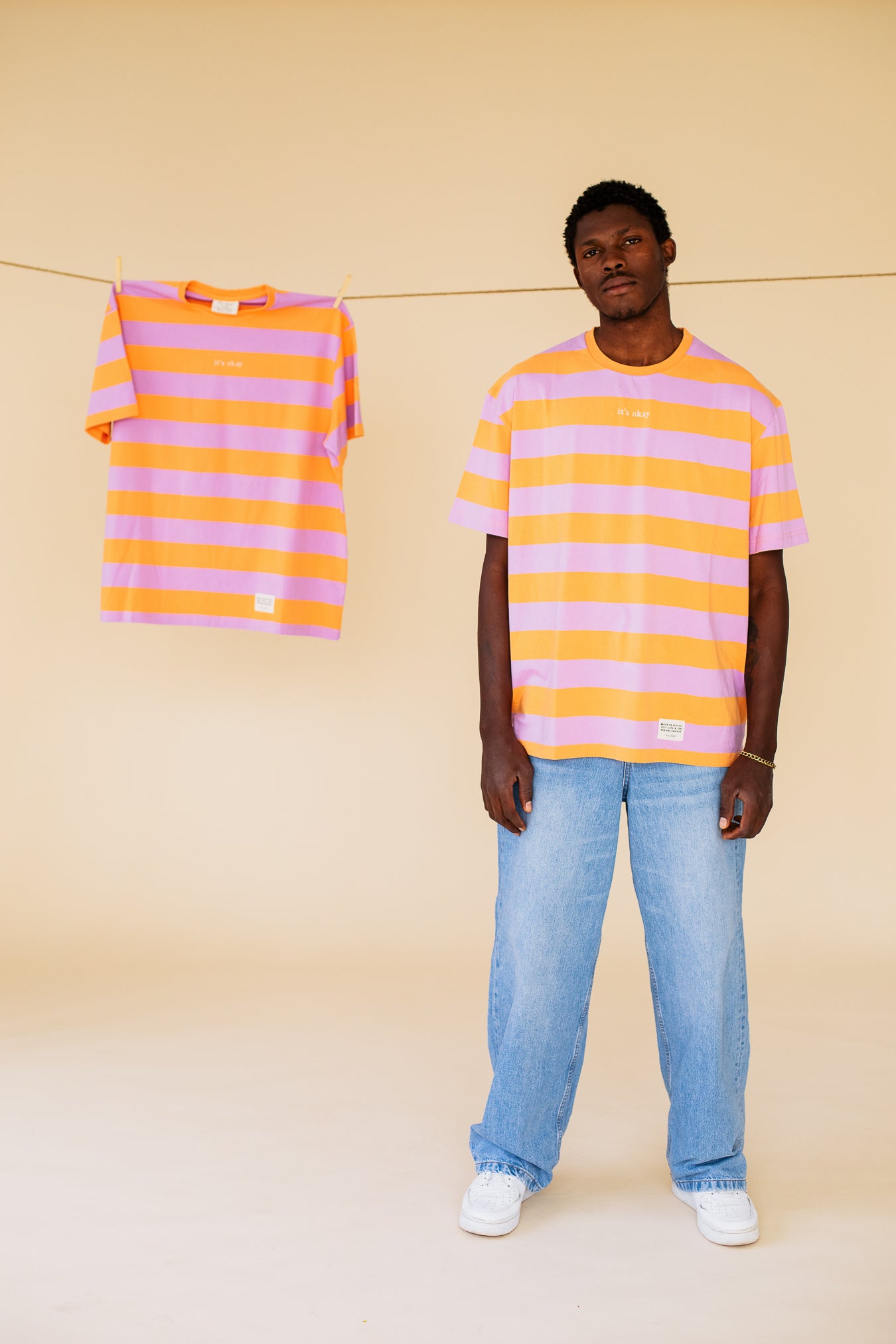 ORGANIC STRIPED T-SHIRT - ORANGE/LILAC