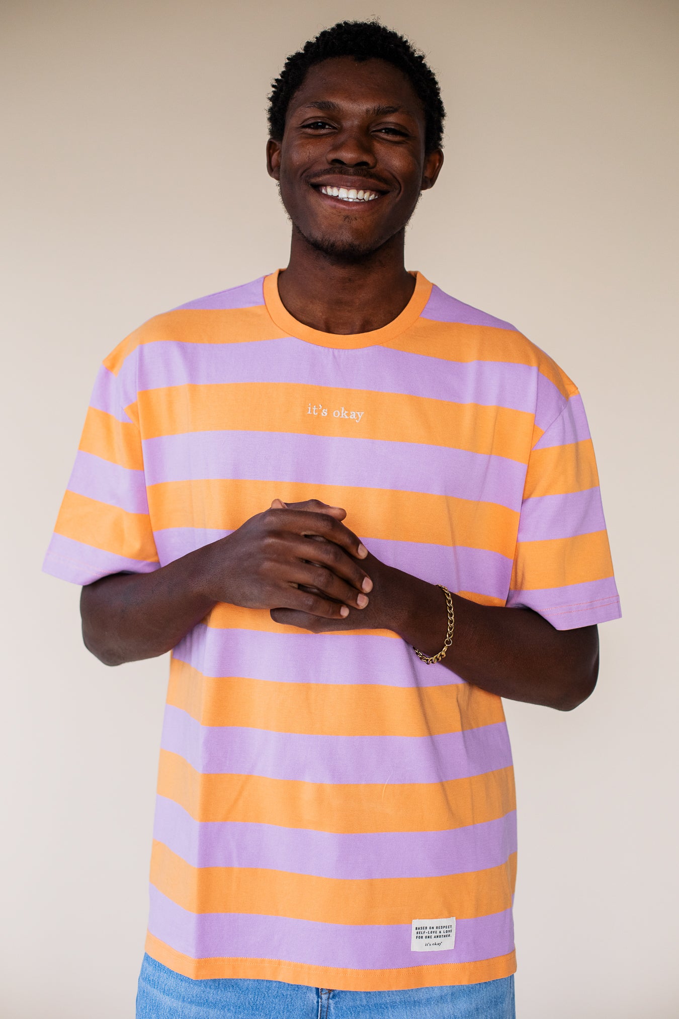 ORGANIC STRIPED T-SHIRT - ORANGE/LILAC