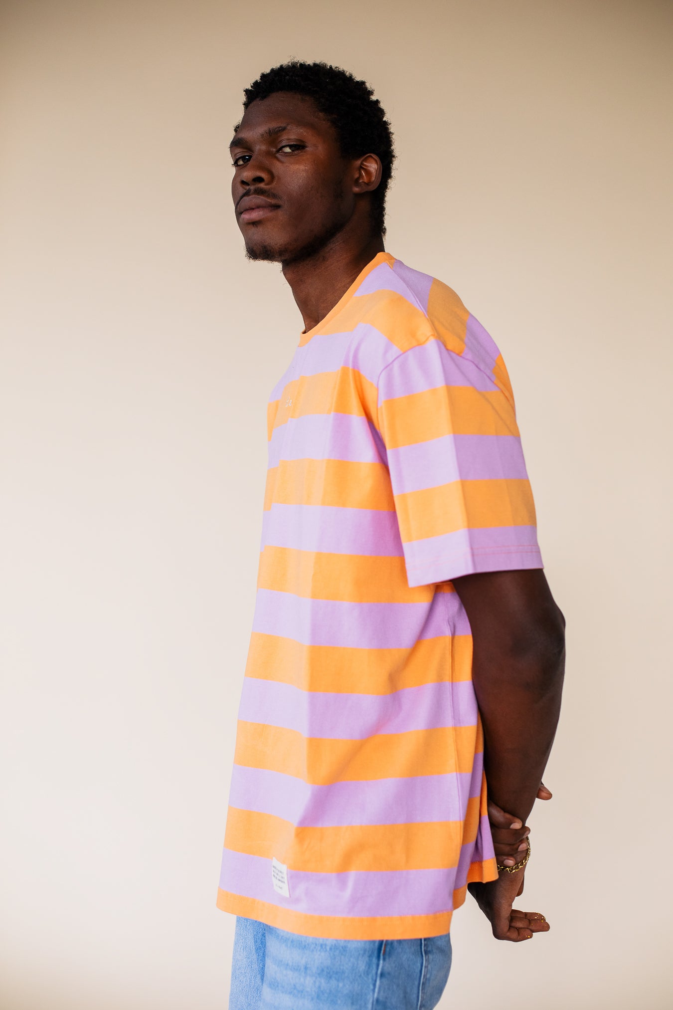 ORGANIC STRIPED T-SHIRT - ORANGE/LILAC