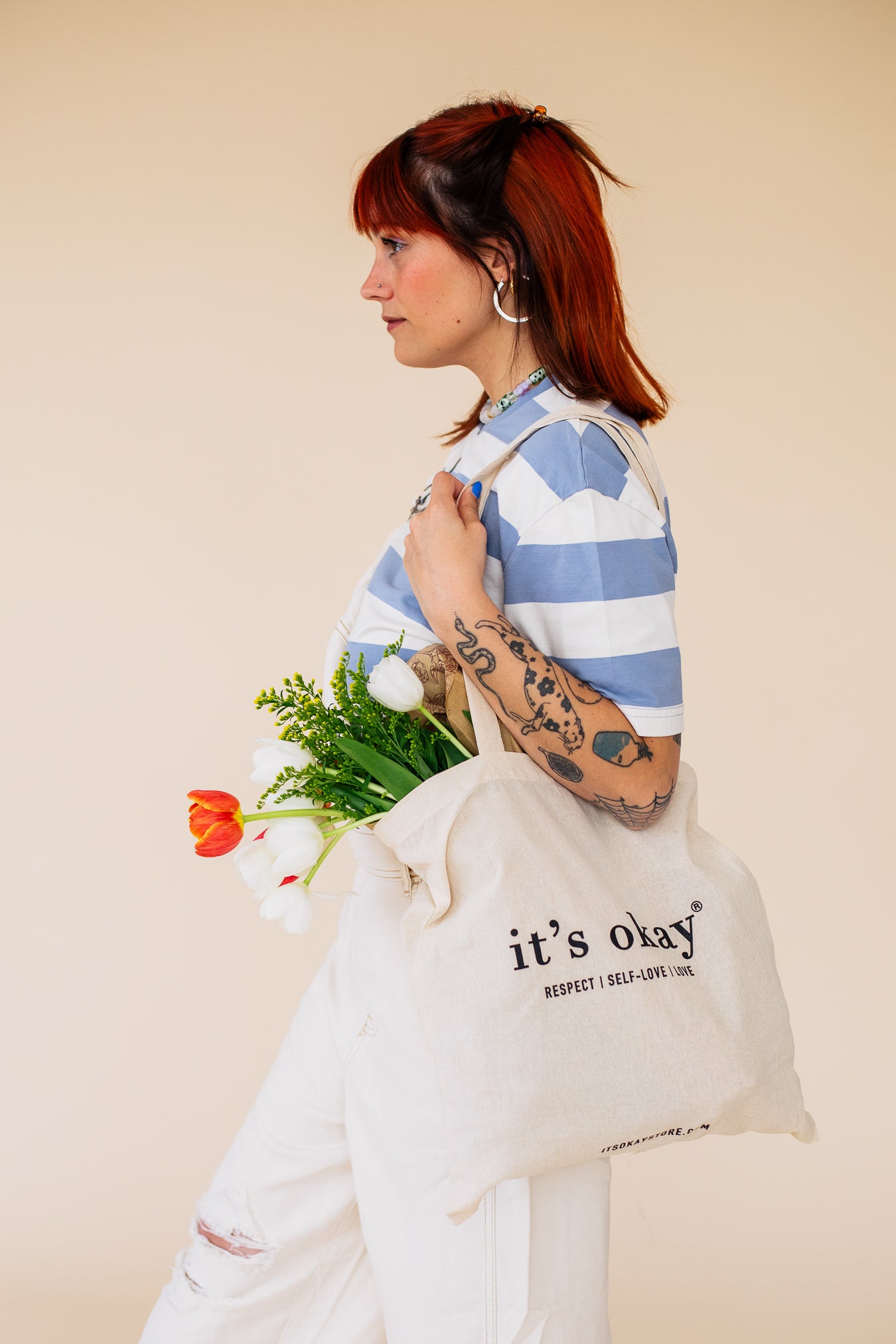 ORGANIC STRIPED T-SHIRT - BLUE/ECRU