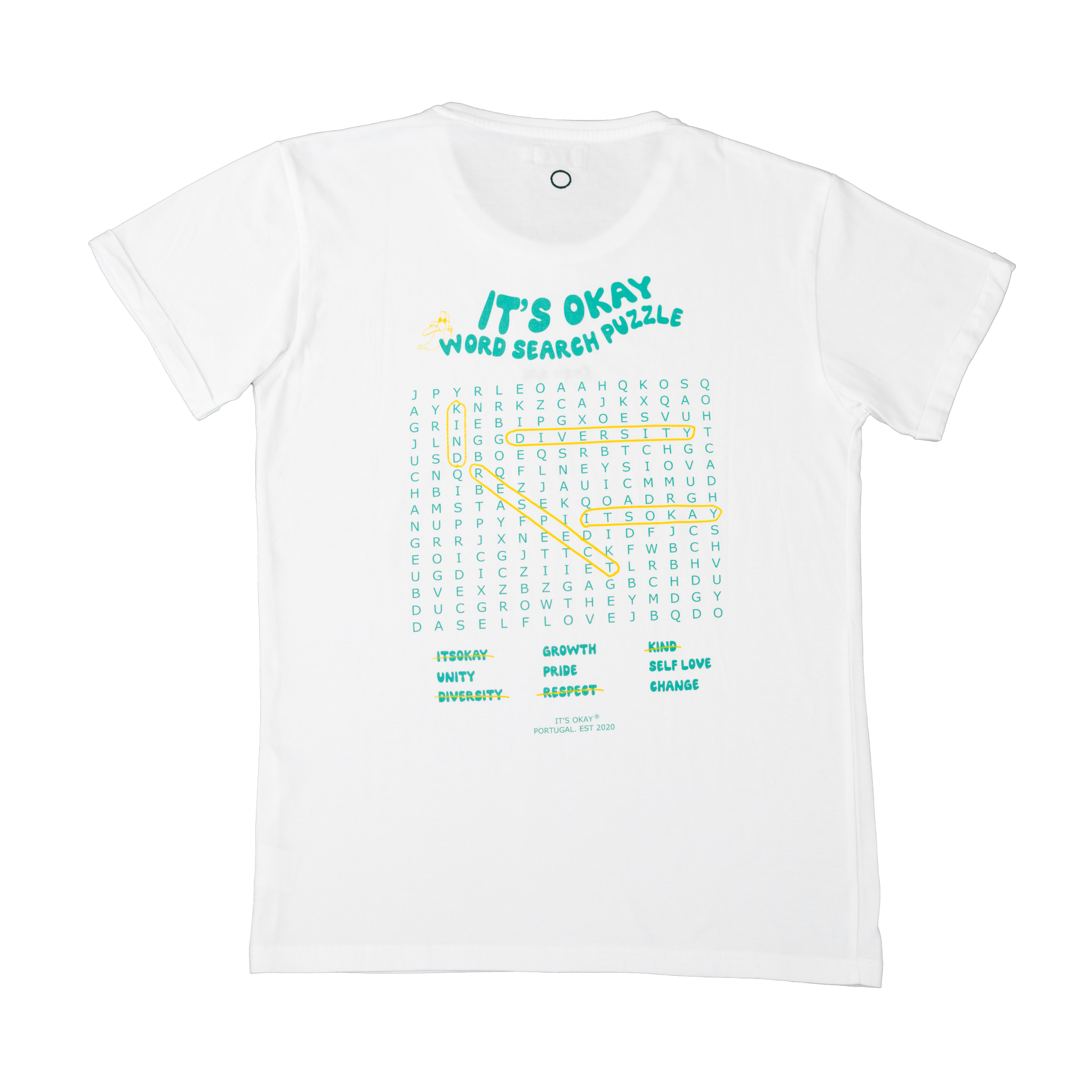 It's okay word puzzle t-shirt - wear it with pride. Find all the words!  This tee will give you confidence and strength. Organic cotton, exclusive design made in Portugal, screen printed. (Pt. t-shirts algodão orgânico com serigrafia. produzida em portugal. design exclusivo. Esta t-shirts transmite confiança e força a quem a utiliza.