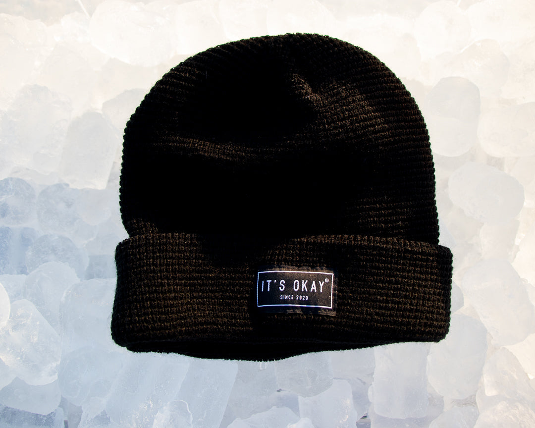 BLACK WAFFLE BEANIE