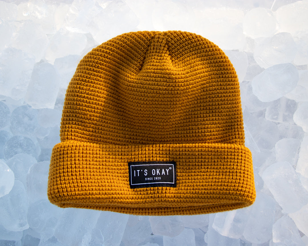 yellow Beanie from It's okay | design in Portugal with love | feel cozy and warm with this knitted beanie | gorro feito em Portugal, wear it with pride