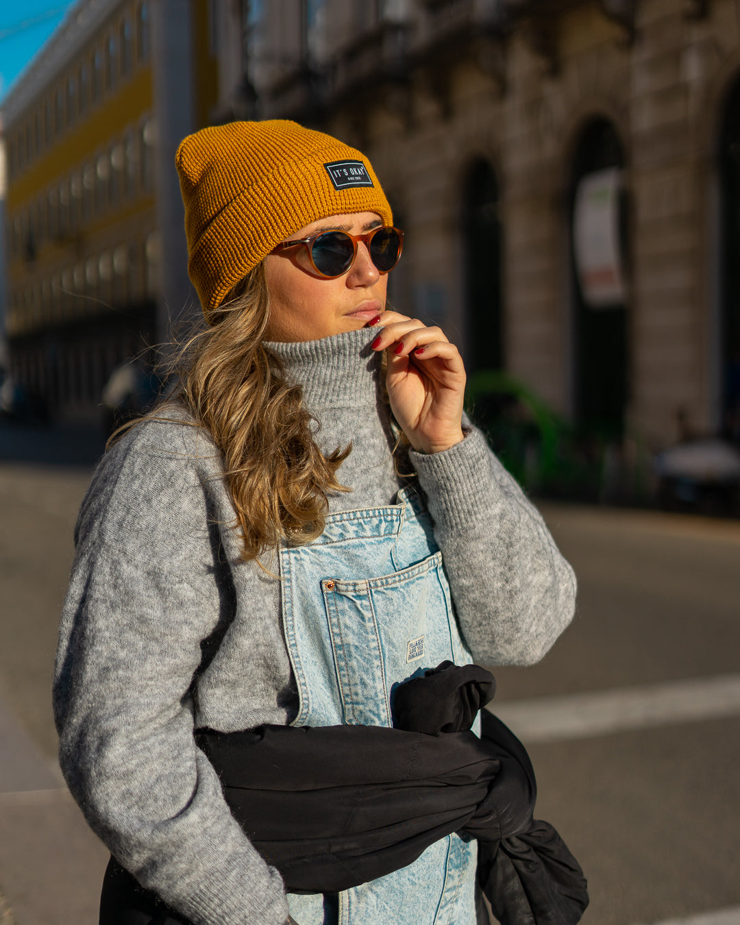 yellow Beanie from It's okay | design in Portugal with love | feel cozy and warm with this knitted beanie | gorro feito em Portugal, wear it with pride